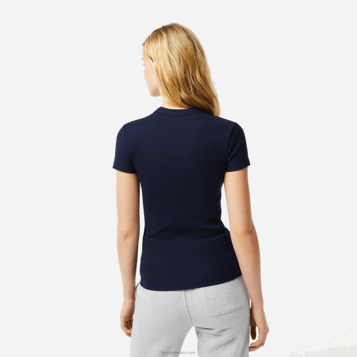 mulheres Lacoste azul marinho 166 camiseta slim fit de algodão orgânico 08D02385