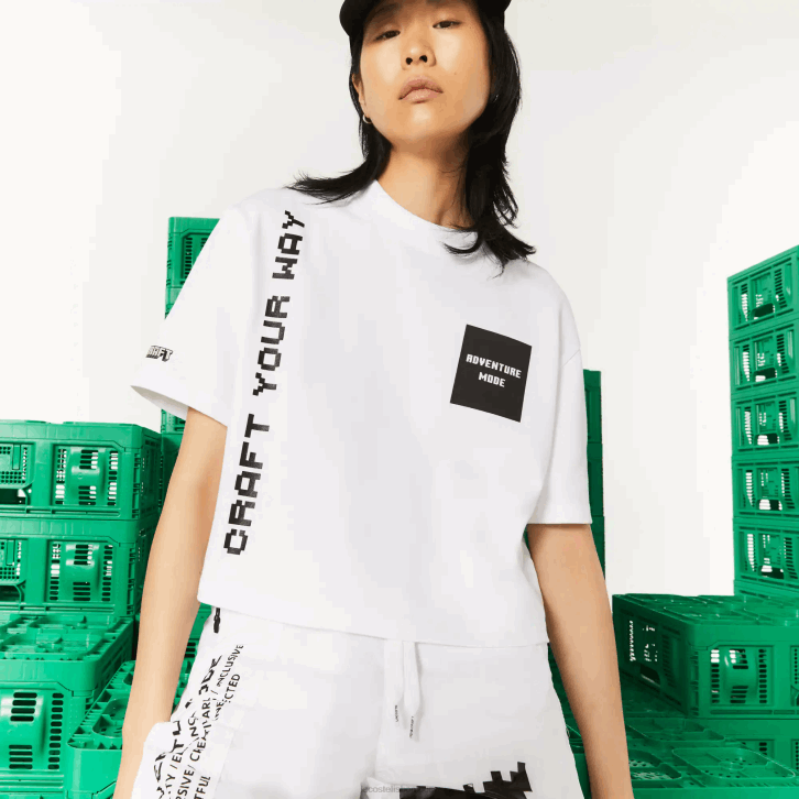 mulheres Lacoste branco 001 camiseta curta de algodão orgânico live x minecraft 08D02605