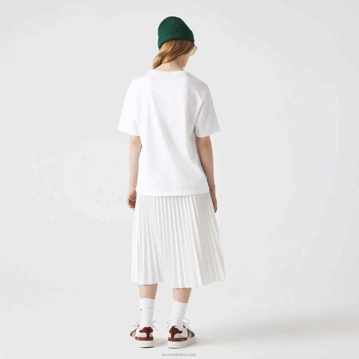 mulheres Lacoste branco 001 camiseta de algodão premium com gola redonda 08D02590
