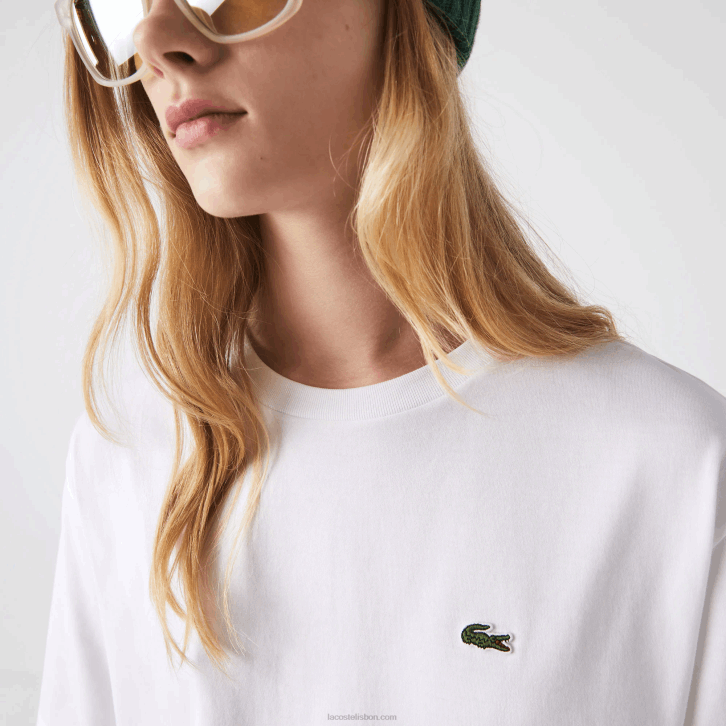 mulheres Lacoste branco 001 camiseta de algodão premium com gola redonda 08D02590