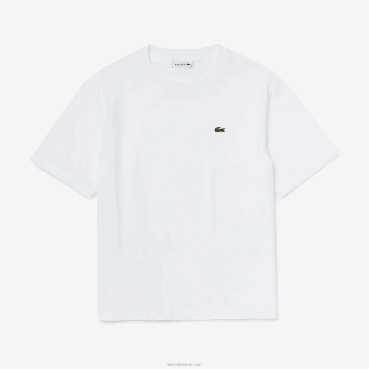 mulheres Lacoste branco 001 camiseta de algodão premium com gola redonda 08D02590