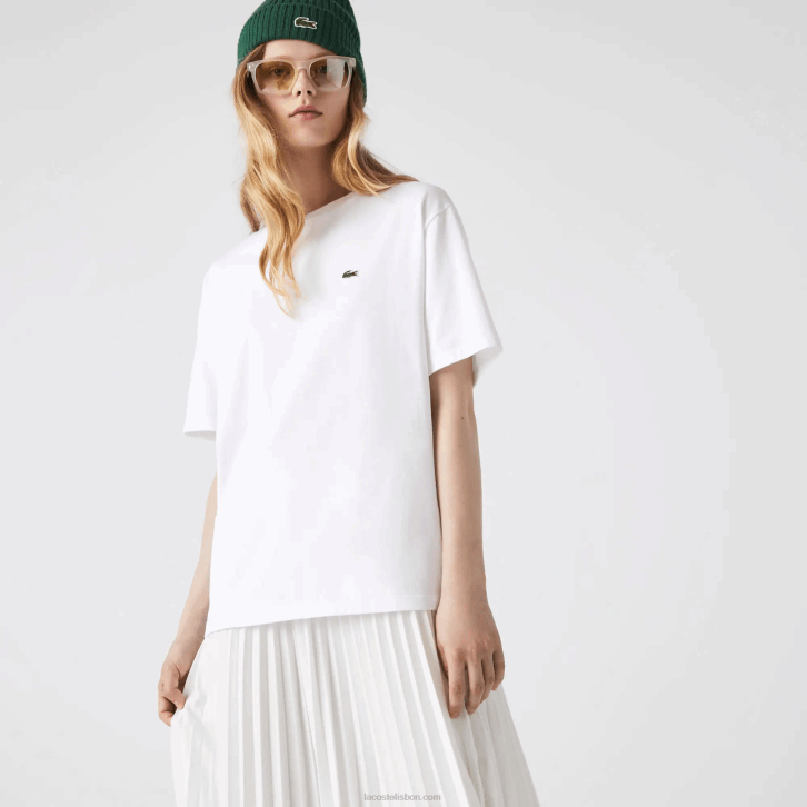mulheres Lacoste branco 001 camiseta de algodão premium com gola redonda 08D02590