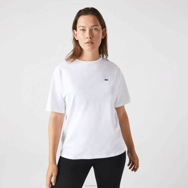mulheres Lacoste branco 001 camiseta de algodão premium com gola redonda 08D02590