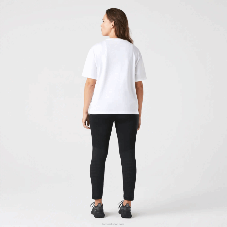 mulheres Lacoste branco 001 camiseta de algodão premium com gola redonda 08D02590