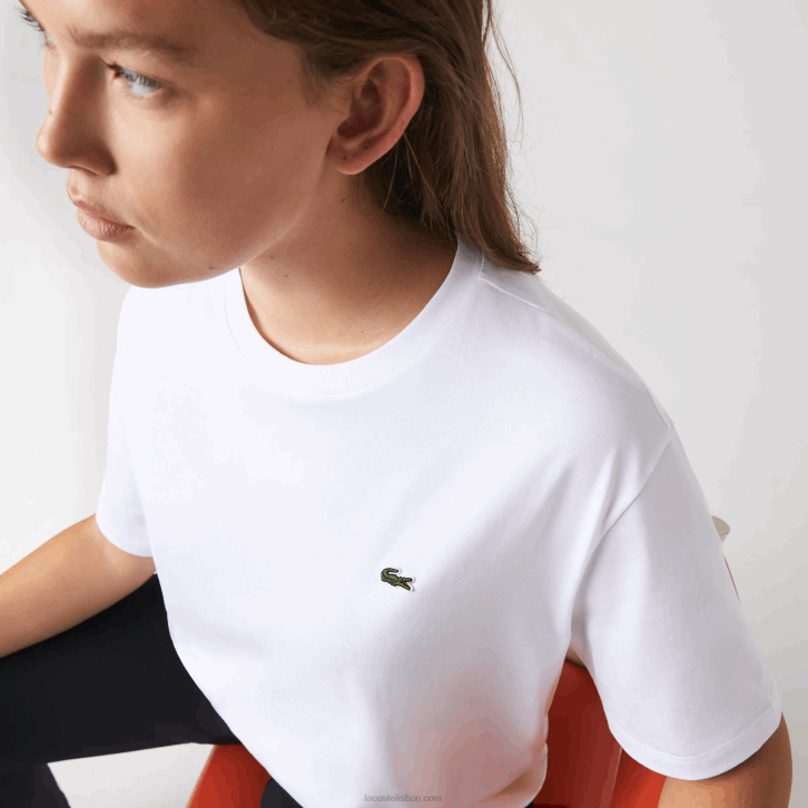 mulheres Lacoste branco 001 camiseta de algodão premium com gola redonda 08D02590
