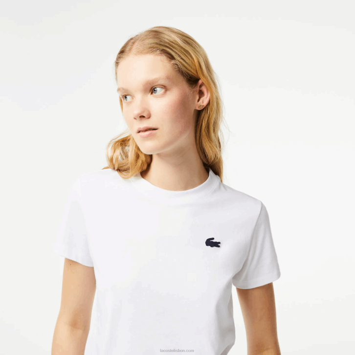 mulheres Lacoste branco 001 camiseta esportiva de jérsei de algodão orgânico 08D02543
