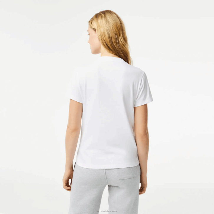 mulheres Lacoste branco 001 camiseta esportiva de jérsei de algodão orgânico 08D02543