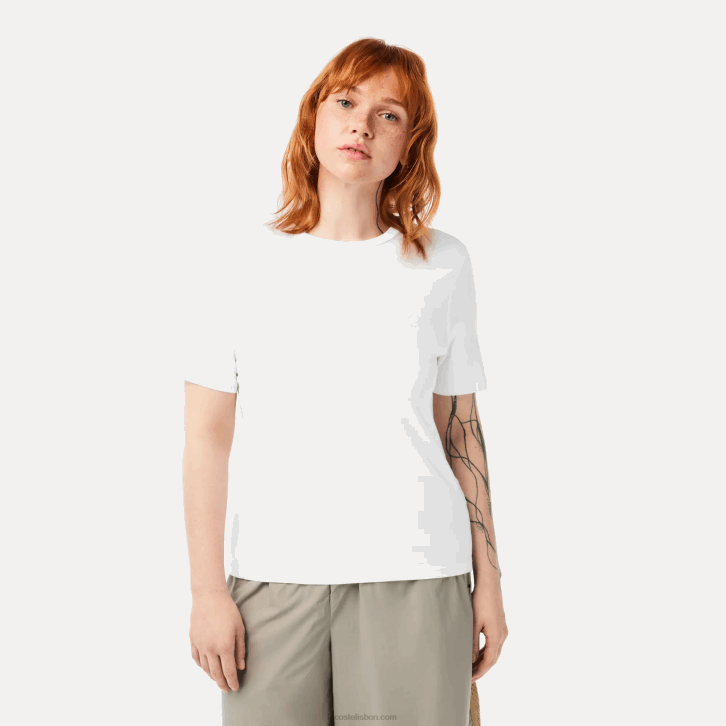 mulheres Lacoste branco 001 camiseta gola redonda mistura de algodão 08D02563