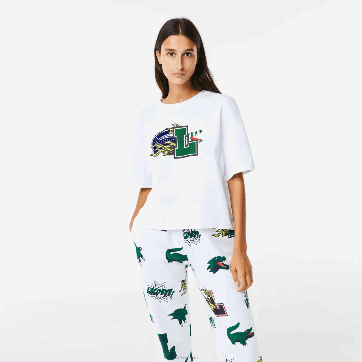 mulheres Lacoste branco 001 camiseta oversized de algodão orgânico 08D02567