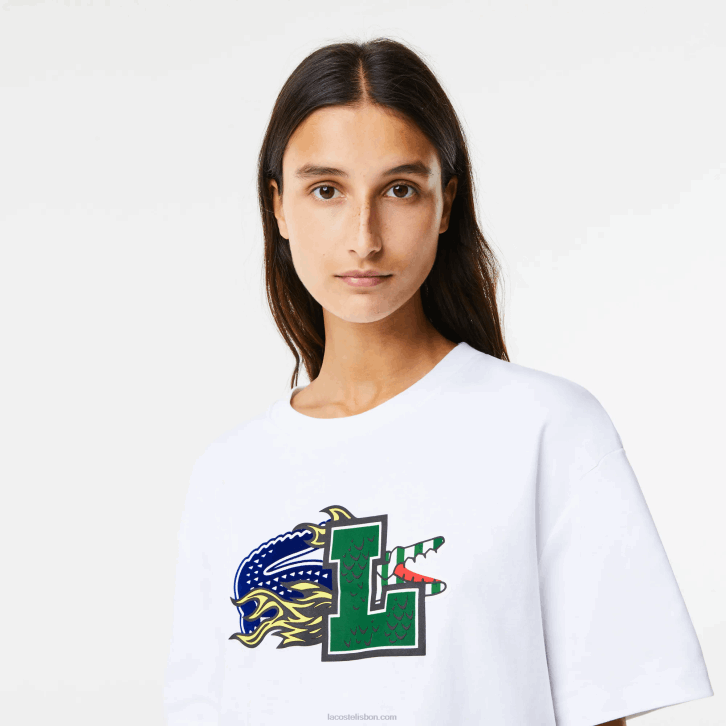 mulheres Lacoste branco 001 camiseta oversized de algodão orgânico 08D02567