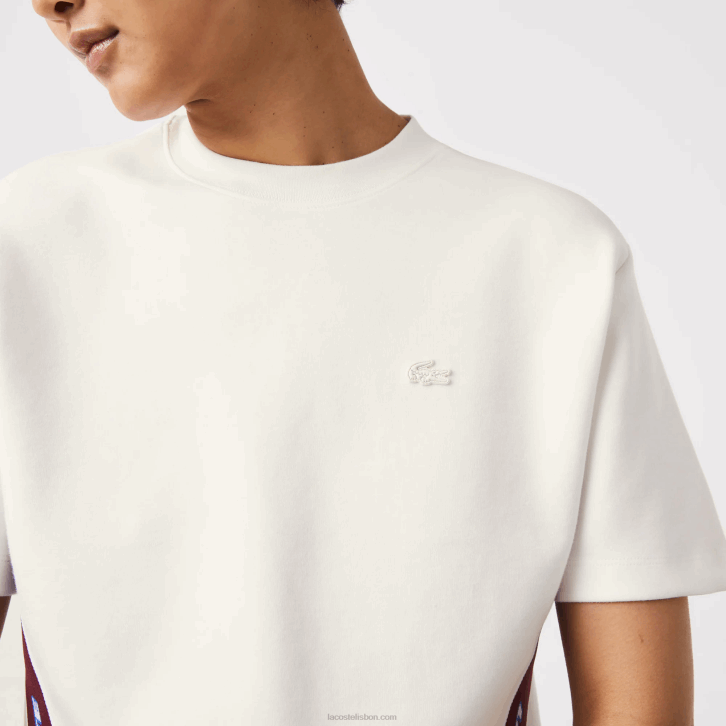 mulheres Lacoste branco 70v camiseta de bandas estampada folgada 08D02547