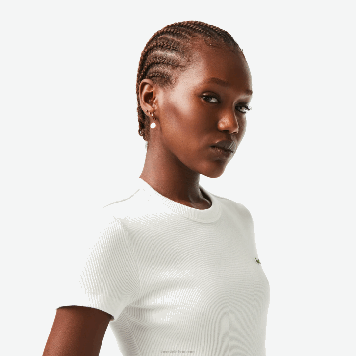 mulheres Lacoste branco 70v camiseta slim fit de algodão orgânico 08D02384