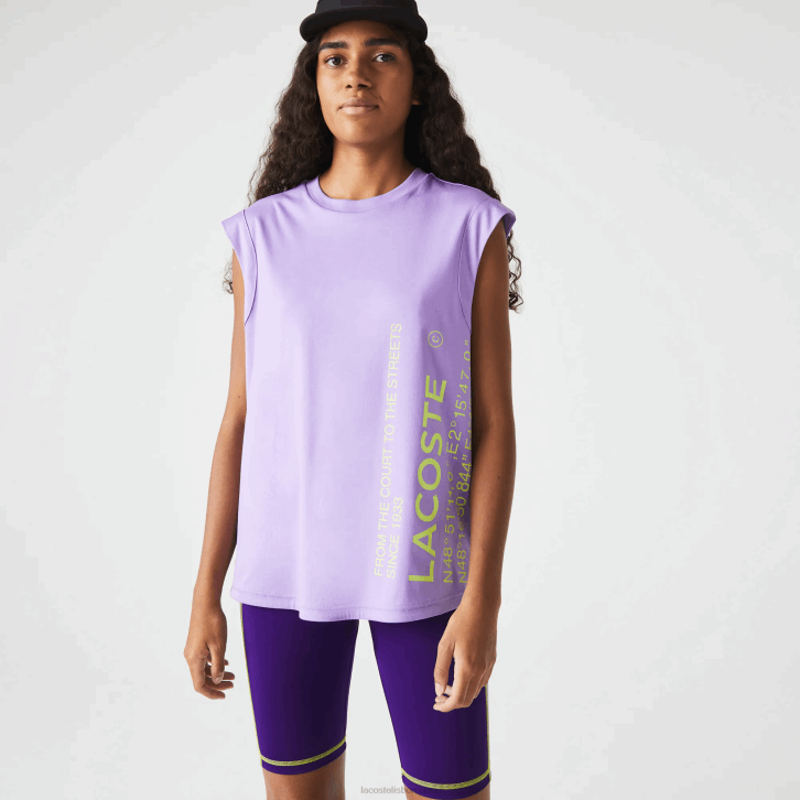 mulheres Lacoste gfu roxo camiseta esportiva coordenada de marca de ajuste solto 08D02557