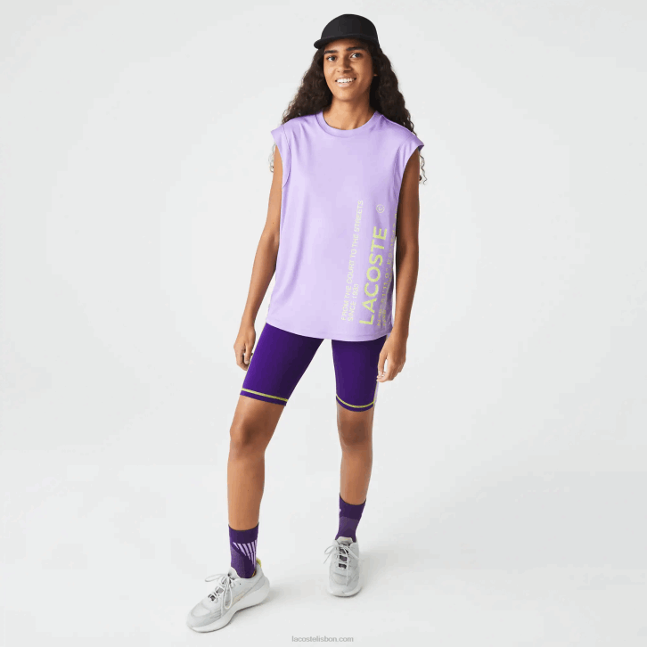 mulheres Lacoste gfu roxo camiseta esportiva coordenada de marca de ajuste solto 08D02557