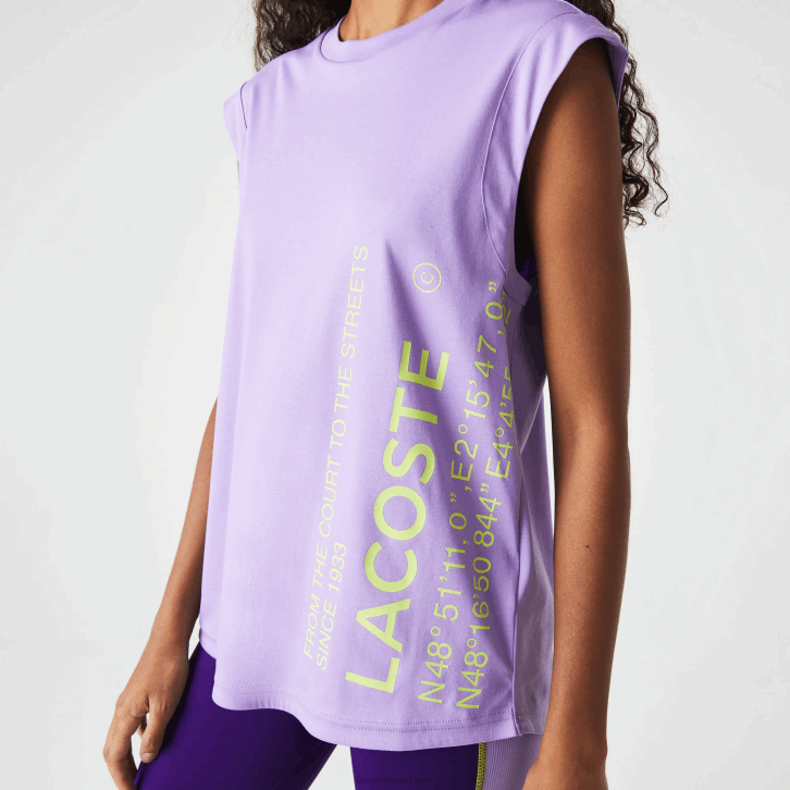 mulheres Lacoste gfu roxo camiseta esportiva coordenada de marca de ajuste solto 08D02557