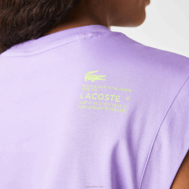 mulheres Lacoste gfu roxo camiseta esportiva coordenada de marca de ajuste solto 08D02557