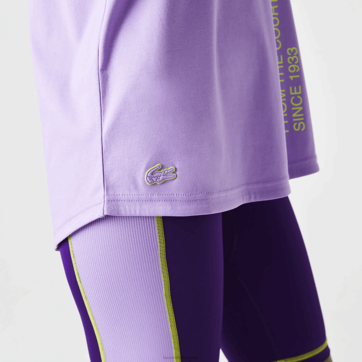 mulheres Lacoste gfu roxo camiseta esportiva coordenada de marca de ajuste solto 08D02557