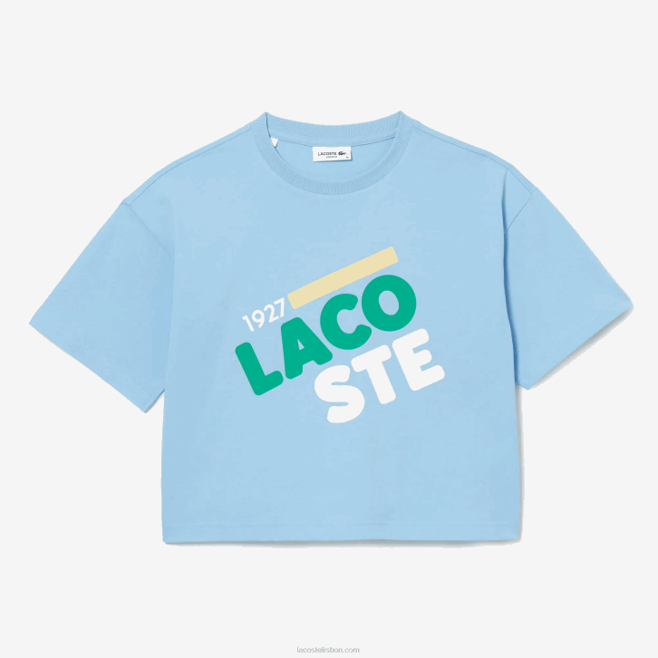mulheres Lacoste hbp azul camiseta curta de algodão orgânico malhada solta 08D02611