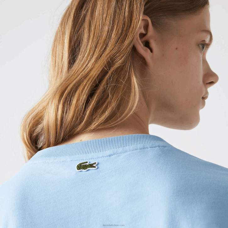 mulheres Lacoste hbp azul camiseta curta de algodão orgânico malhada solta 08D02611