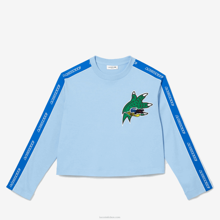 mulheres Lacoste hbp azul camiseta de banda estampada folgada 08D02571