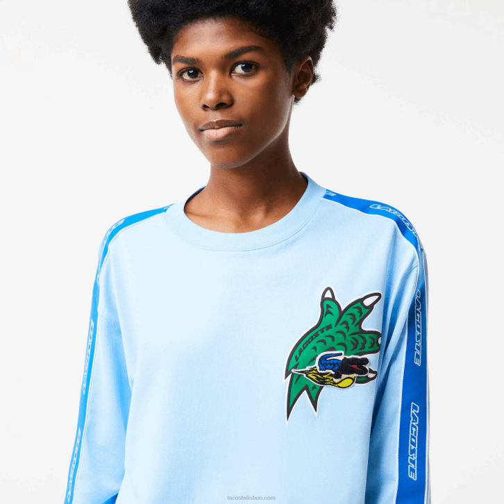 mulheres Lacoste hbp azul camiseta de banda estampada folgada 08D02571