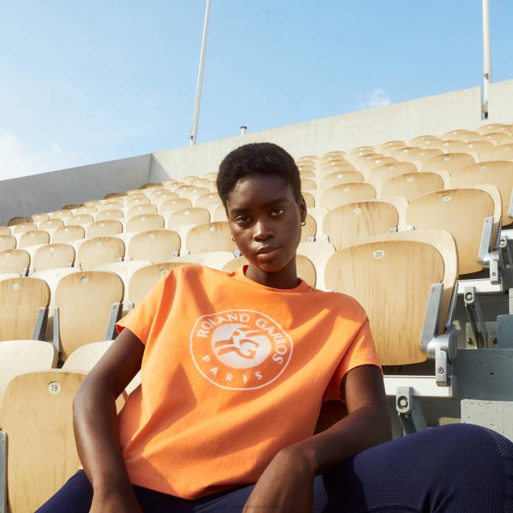 mulheres Lacoste laranja branco fnf camiseta esporte roland garros folgada 08D02604