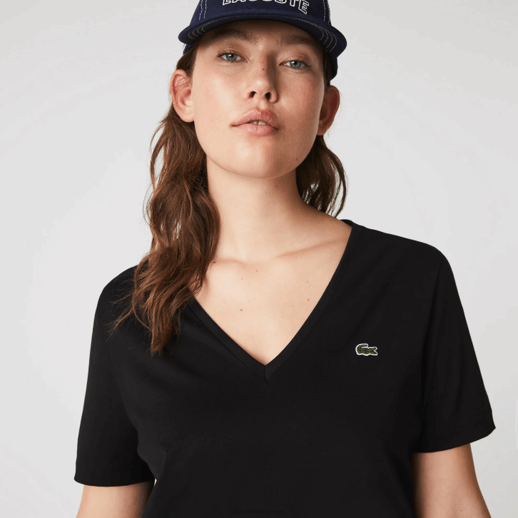 mulheres Lacoste preto 031 camiseta de algodão folgada com decote v 08D02606