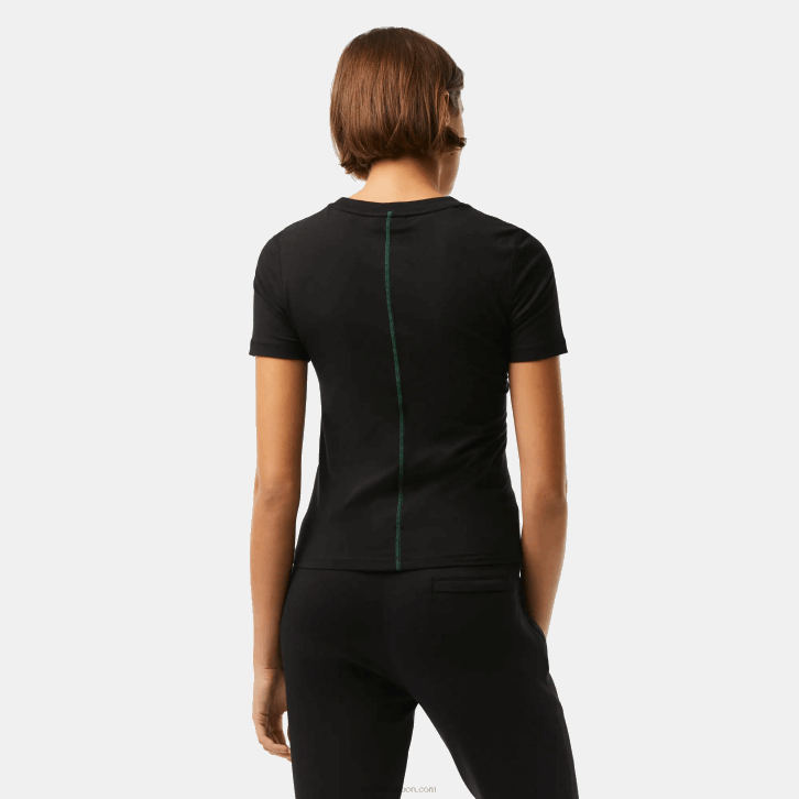 mulheres Lacoste preto 031 camiseta gola redonda mistura de algodão 08D02566