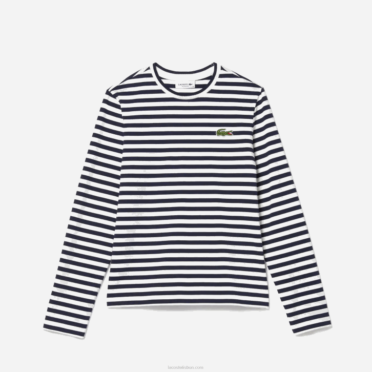 mulheres Lacoste preto/branco camiseta listrada de algodão 08D02559