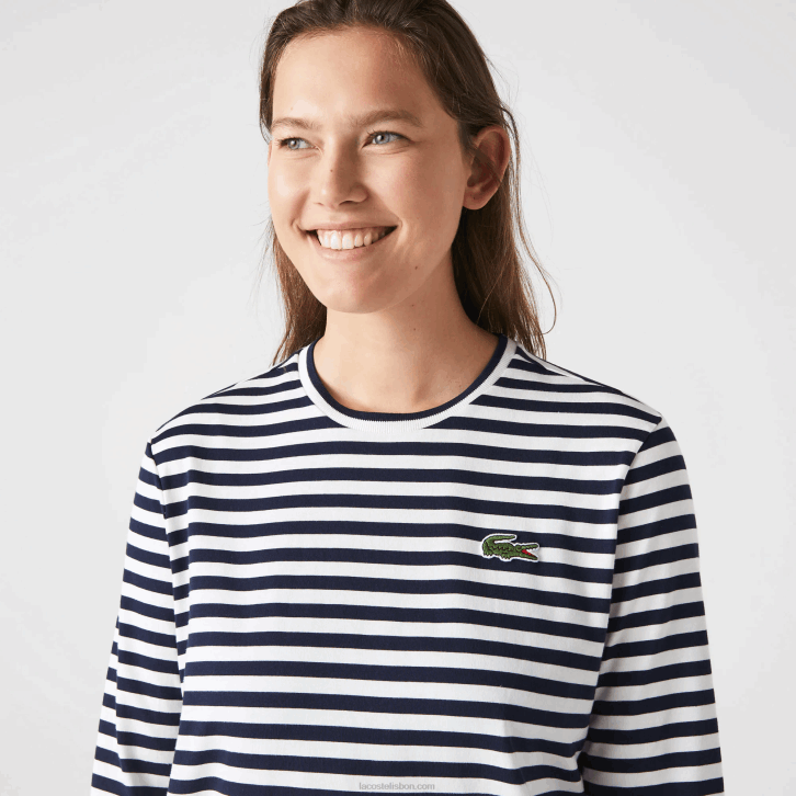 mulheres Lacoste preto/branco camiseta listrada de algodão 08D02559