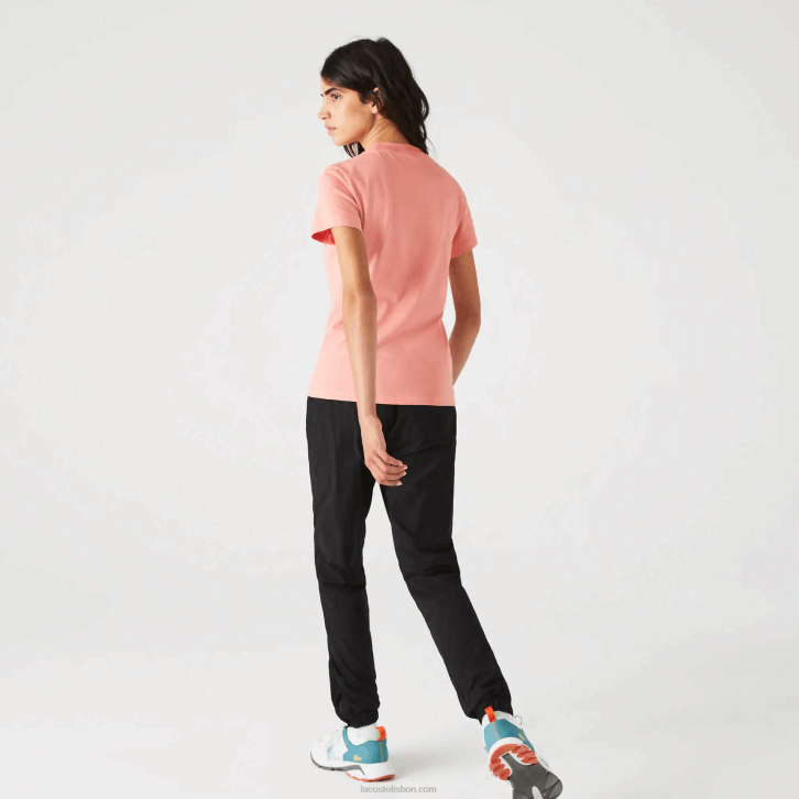 mulheres Lacoste rosa branco verde qzc camiseta esportiva respirável com padrão houndstooth 08D02596