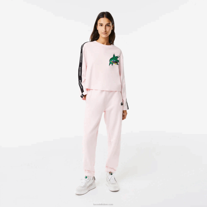 mulheres Lacoste rosa claro t03 camiseta de banda estampada folgada 08D02570