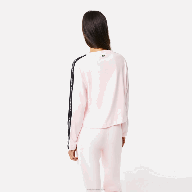 mulheres Lacoste rosa claro t03 camiseta de banda estampada folgada 08D02570