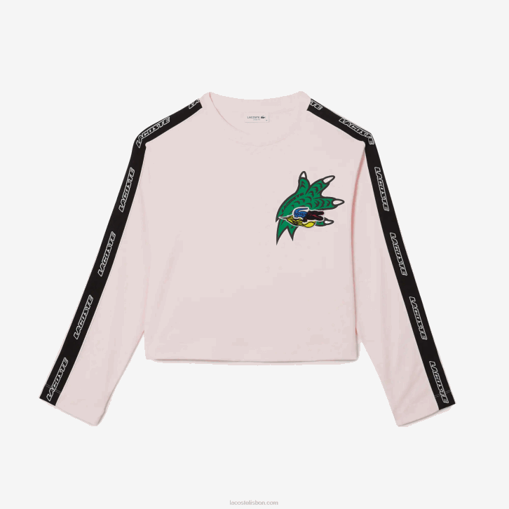 mulheres Lacoste rosa claro t03 camiseta de banda estampada folgada 08D02570