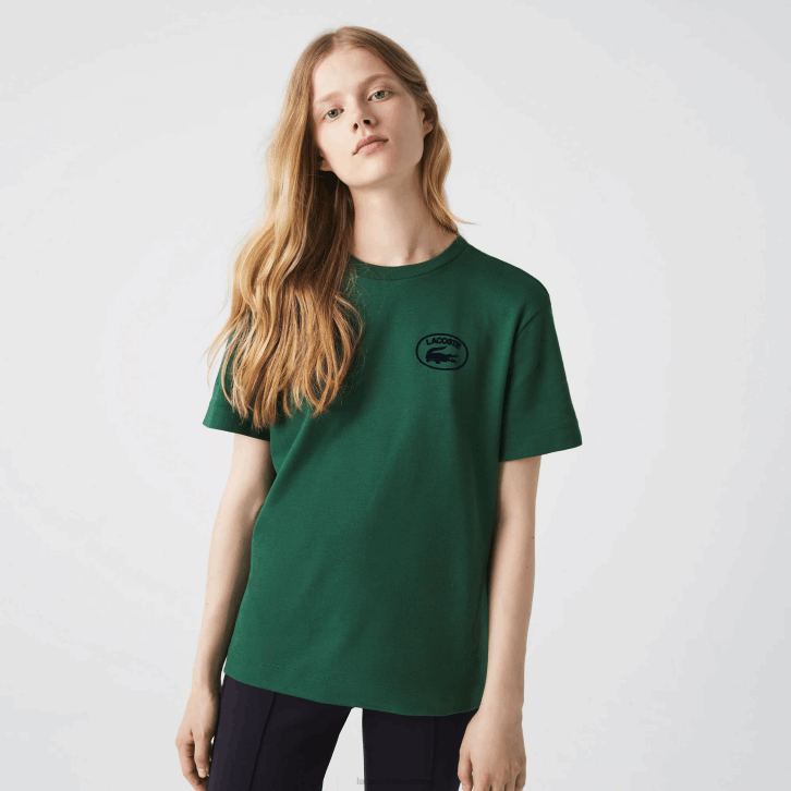 mulheres Lacoste verde 132 camiseta de algodão orgânico de ajuste solto 08D02608