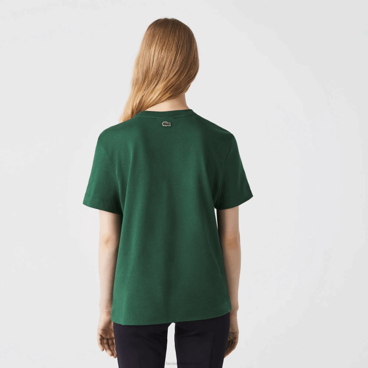 mulheres Lacoste verde 132 camiseta de algodão orgânico de ajuste solto 08D02608