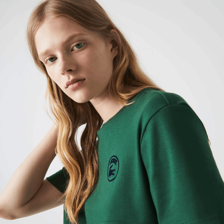 mulheres Lacoste verde 132 camiseta de algodão orgânico de ajuste solto 08D02608