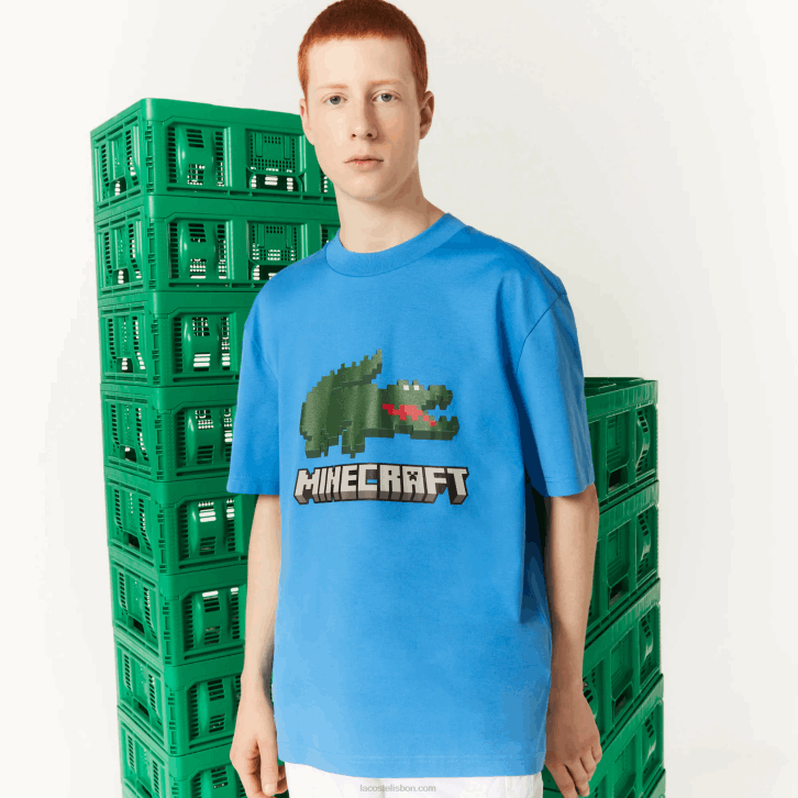 mulheresazul l99 camiseta de algodão orgânico com estampa lacoste x minecraft 08D0881