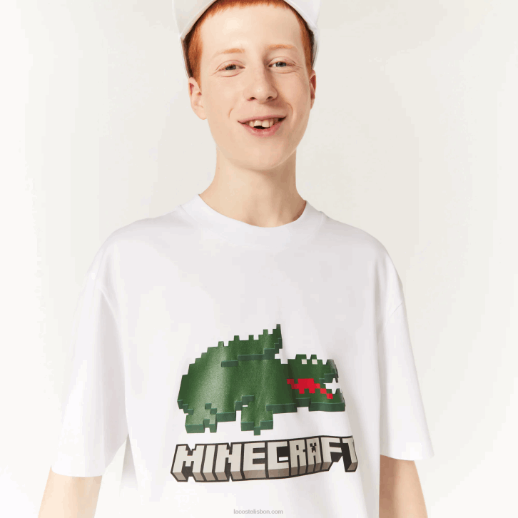 mulheresbranco 001 camiseta de algodão orgânico com estampa lacoste x minecraft 08D0880