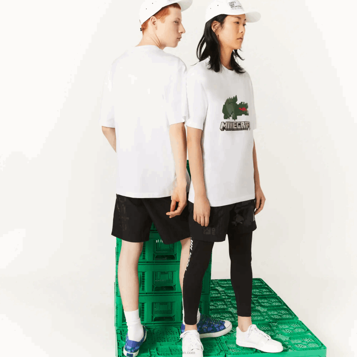 mulheresbranco 001 camiseta de algodão orgânico com estampa lacoste x minecraft 08D0880