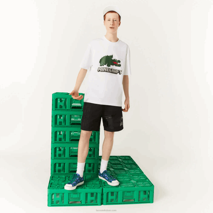 mulheresbranco 001 camiseta de algodão orgânico com estampa lacoste x minecraft 08D0880