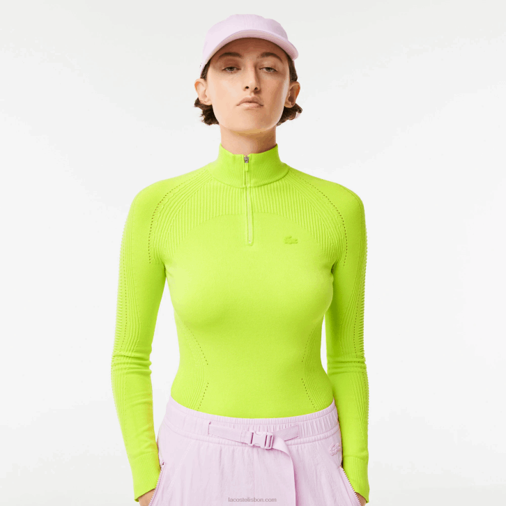 mulheres Lacoste amarelo 90v suéter com zíper 08D02645