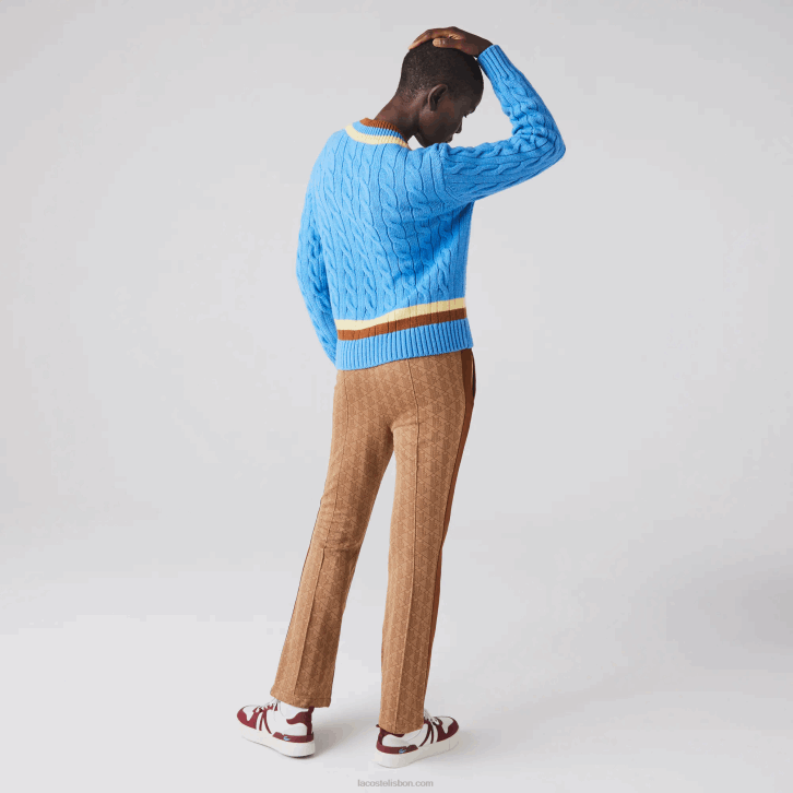 mulheres Lacoste azul amarelo marrom 060 suéter de lã com decote em V 08D02636