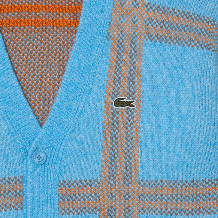 mulheres Lacoste azul laranja marrom 7cz cardigã de lã padrão tartan 08D01394