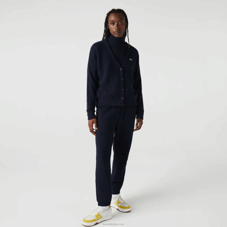 mulheres Lacoste azul marinho 166 cardigã de lã com decote v 08D02641