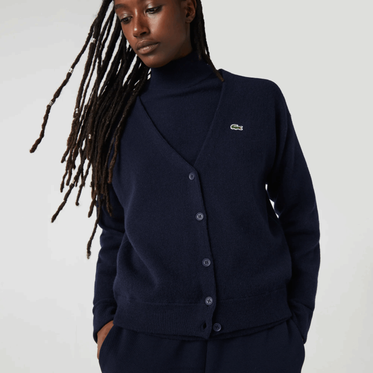 mulheres Lacoste azul marinho 166 cardigã de lã com decote v 08D02641