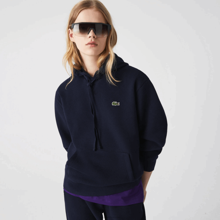 mulheres Lacoste azul marinho 166 moletom de mistura de algodão com capuz de ajuste solto 08D02527