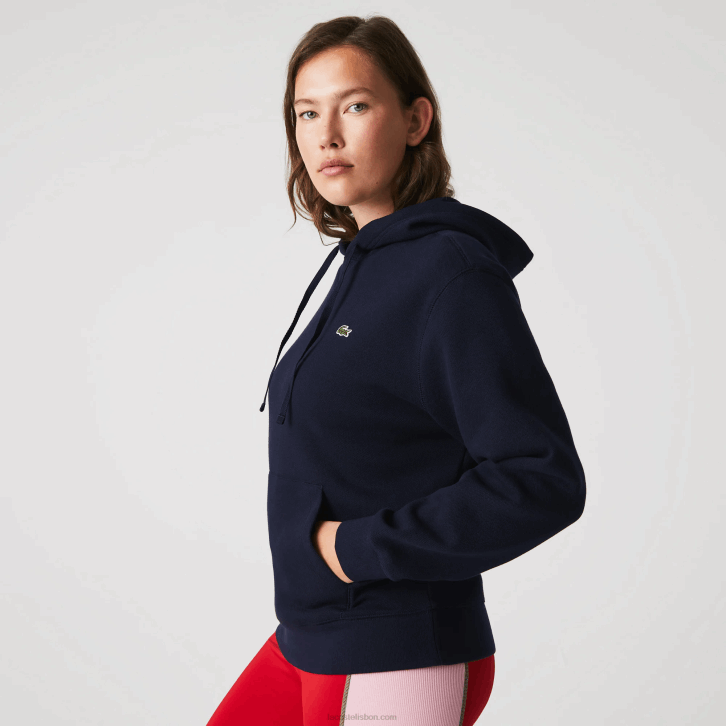 mulheres Lacoste azul marinho 166 moletom de mistura de algodão com capuz de ajuste solto 08D02527