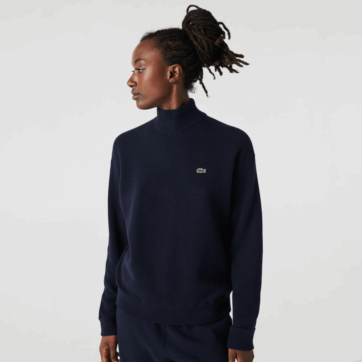 mulheres Lacoste azul marinho 166 suéter de lã gola alta 08D02650