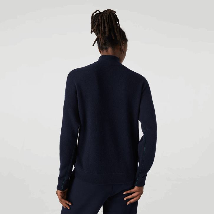 mulheres Lacoste azul marinho 166 suéter de lã gola alta 08D02650
